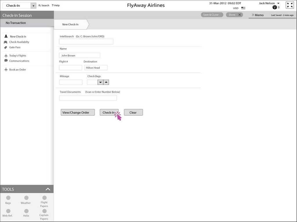 Check-In application home screen