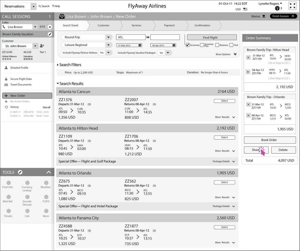 Karen clicks Share to send two options to Lisa and John