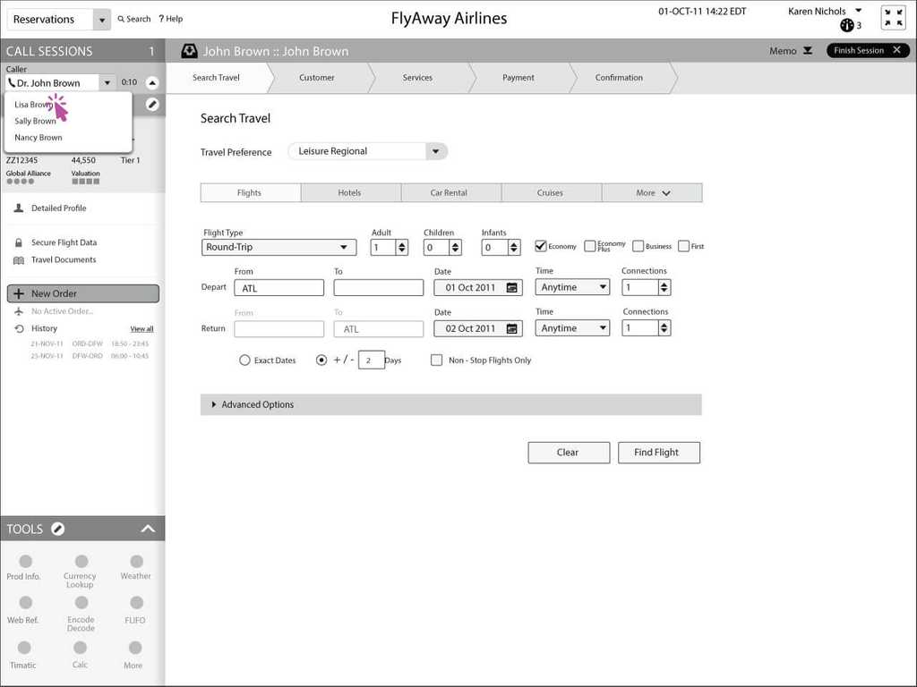 Wireframing- Karen selecting Lisa Brown