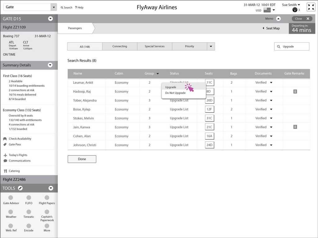 Giving a passenger an upgrade