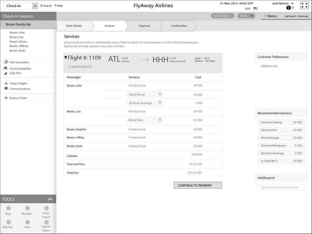 Selecting specific services for the flight
