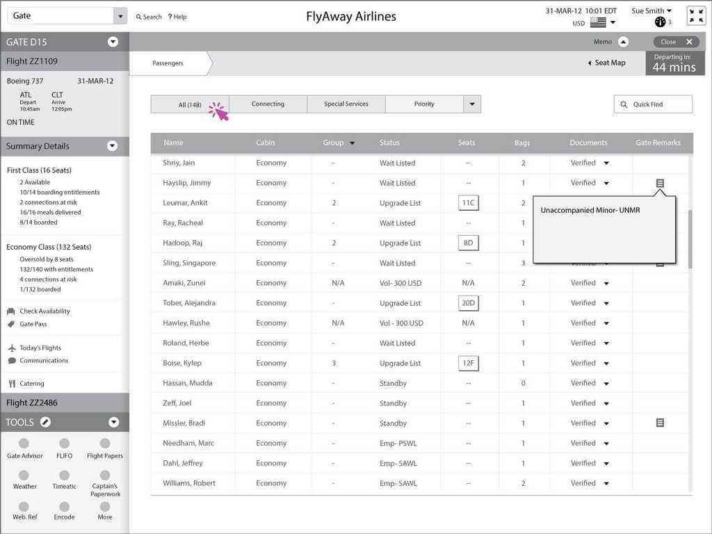 Note about an unaccompanied minor