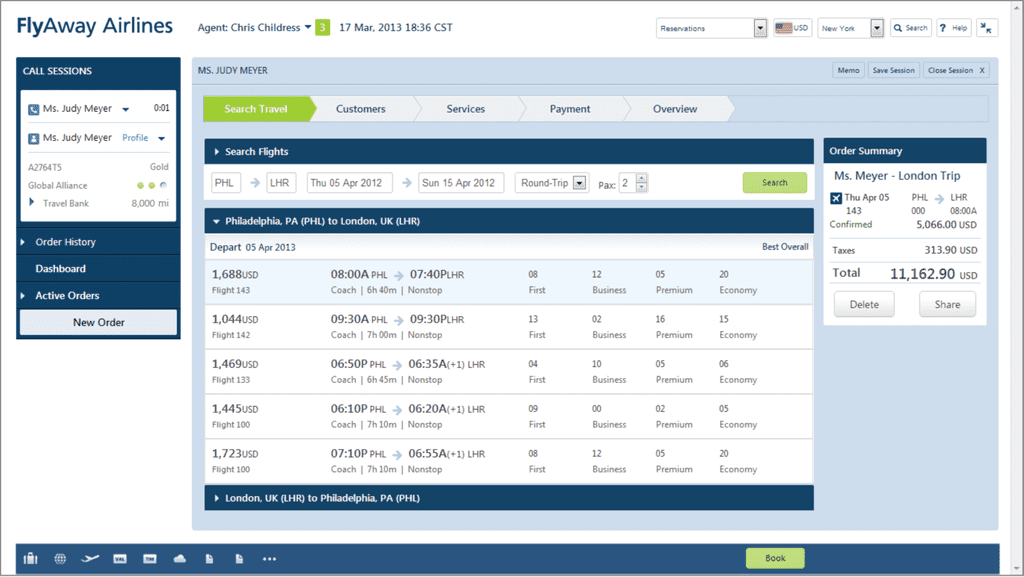 Selecting a flight