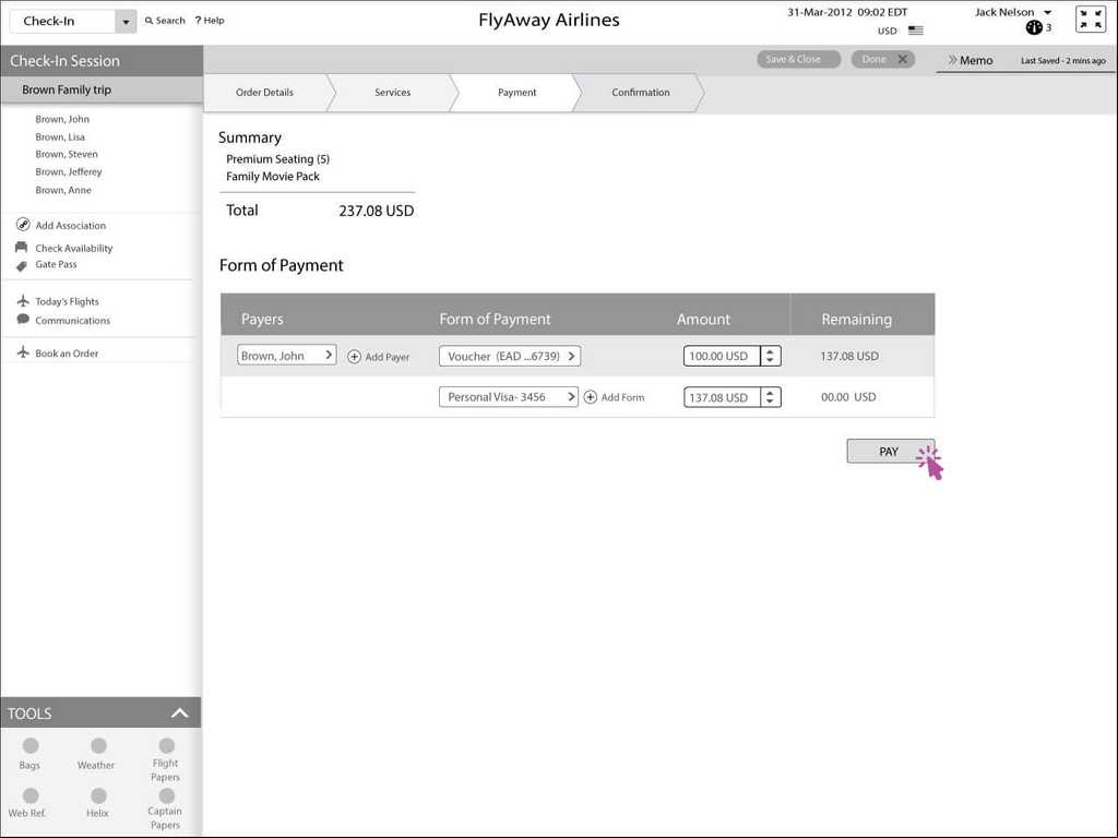 Jack selects a Visa for the balance.