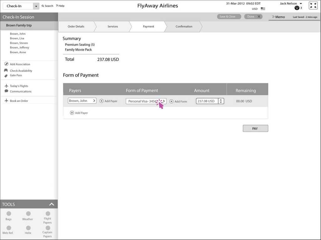 Paying part of the fee with a travel voucher